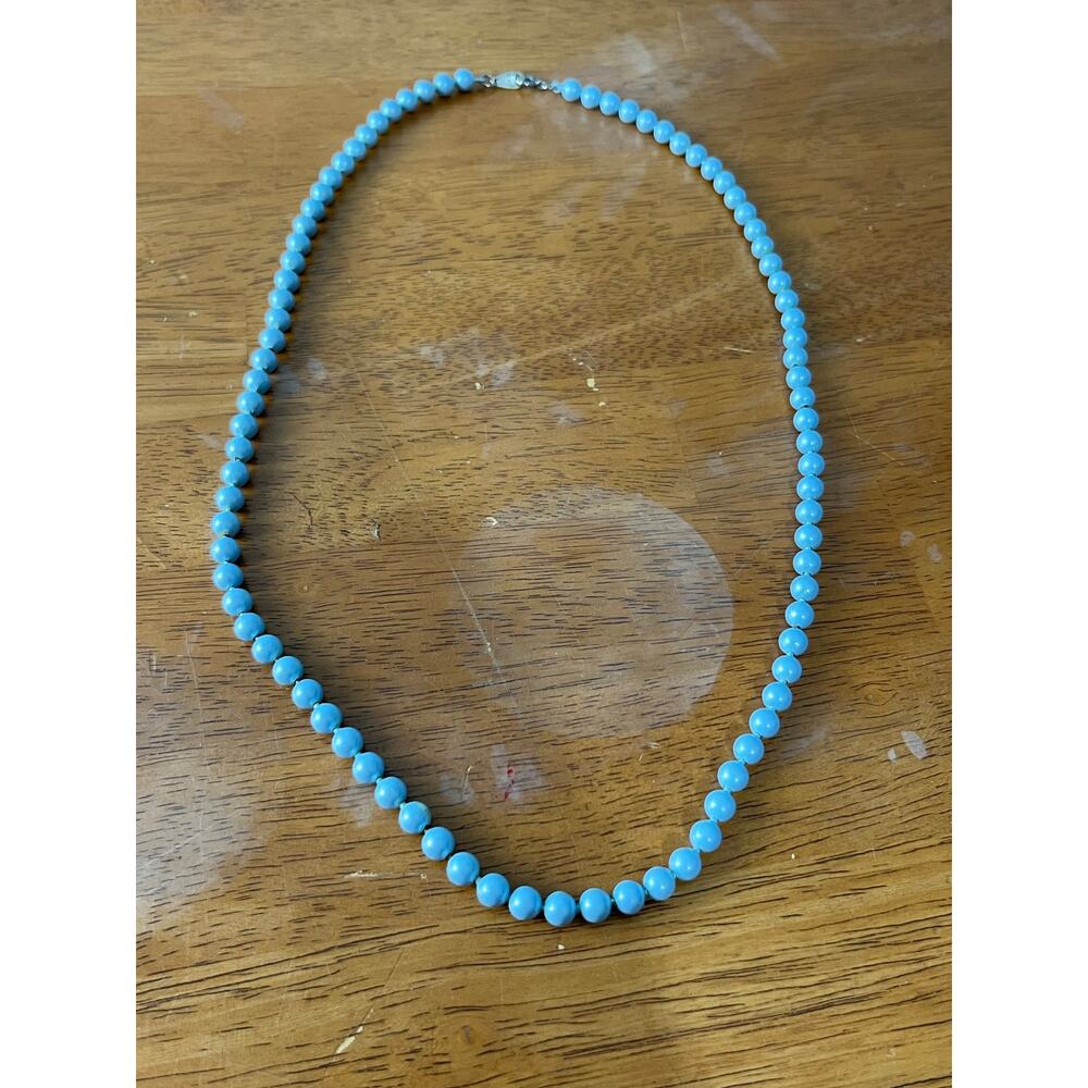 Dyed Blue Freshwater Pearl Necklace 925 Sterling Silver Clasp 25” Artisan - Picture 2 of 4
